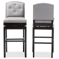 Baxton Studio Ginaro Grey Button-tufted Upholstered Swivel Bar Stool, PK2 122-6752